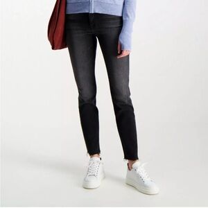 Mother Denim: High Waisted Looker Ankle Fray in Night Hawk (Washed Black)